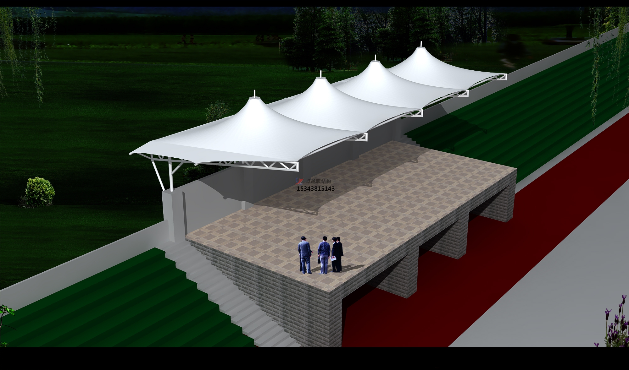 千陽體育公園膜結(jié)構(gòu)【看臺(tái)雨棚】門球場(chǎng)案例