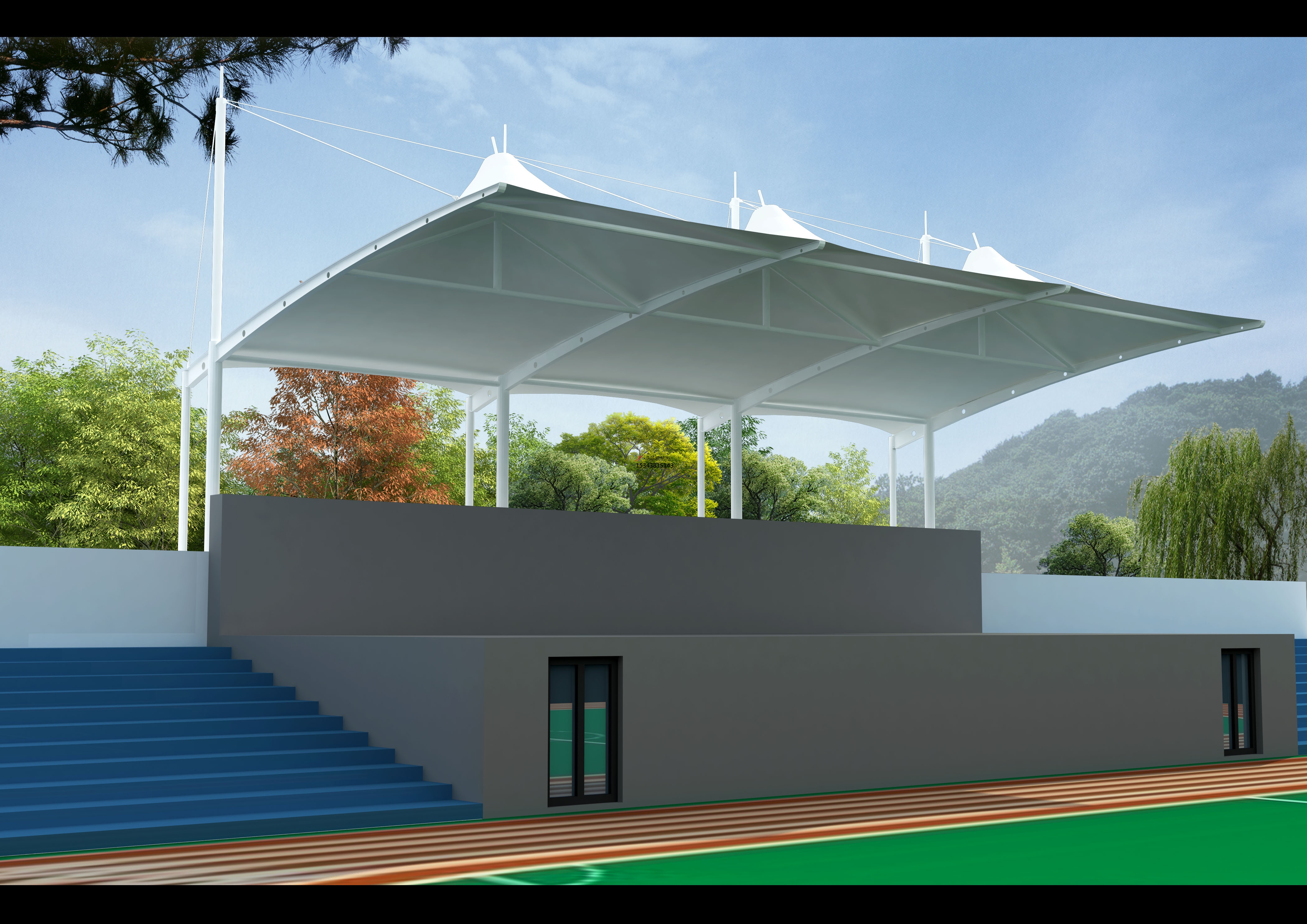 甘南體育場看臺(tái)頂棚/運(yùn)動(dòng)場主席臺(tái)/風(fēng)雨操場雨棚生產(chǎn)廠家