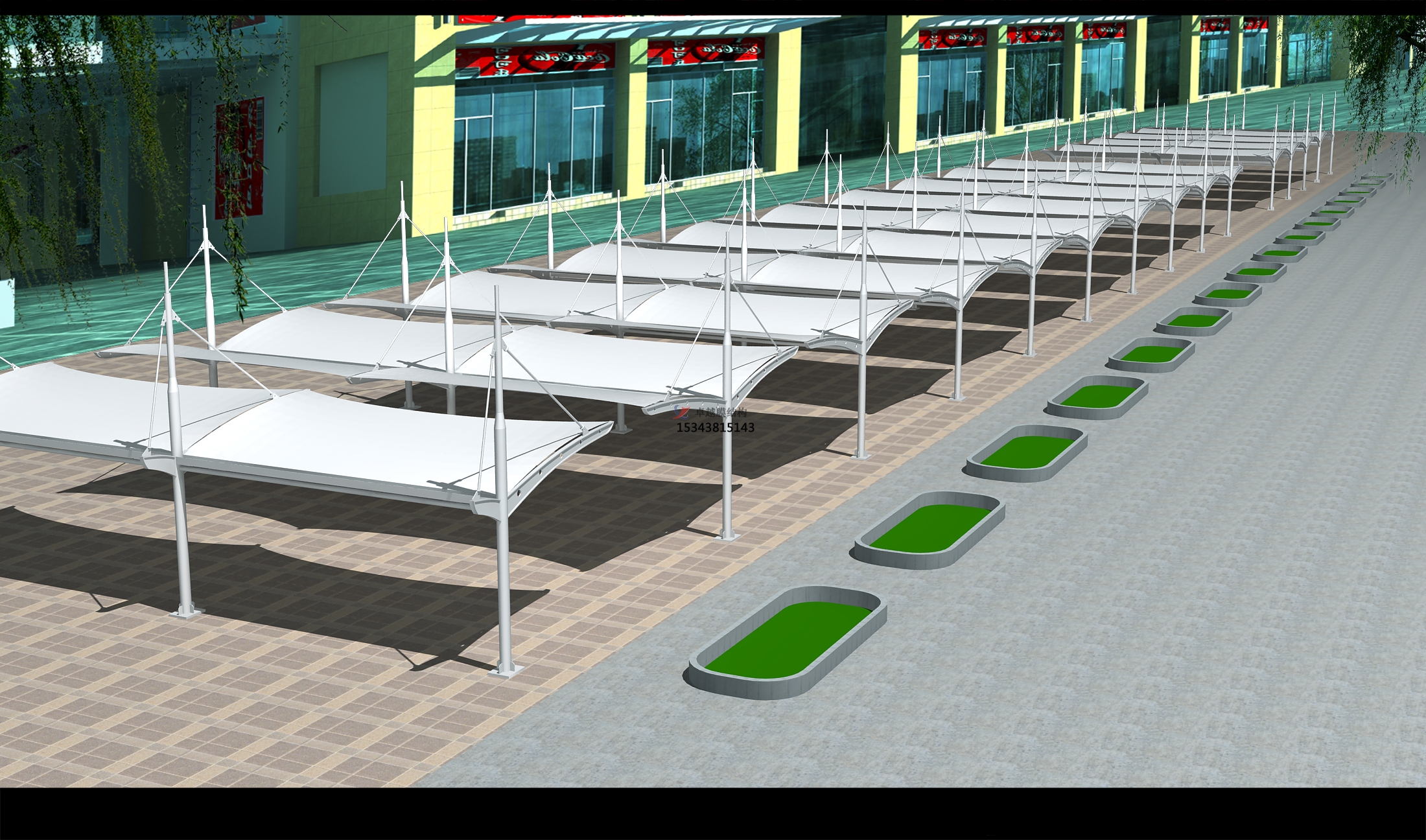 天津<font color='red'>膜結構車棚</font>效果圖【設計效果】